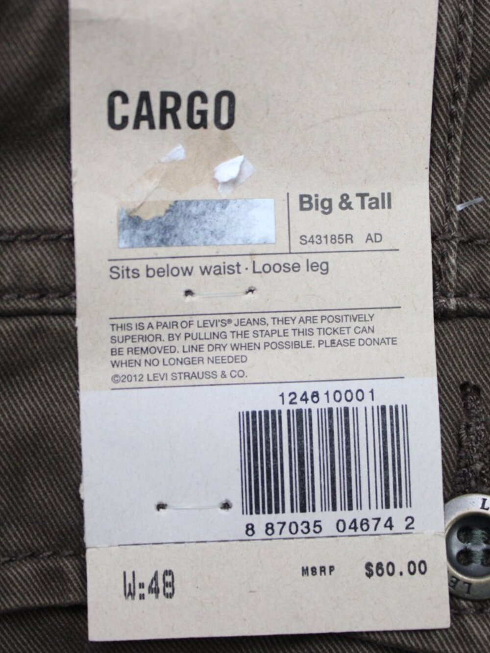 Levi's Shorts NWT Mens 48 Brown 11" Cargo Pocket Chino Flat Front 100% Cotton - Picture 8 of 14